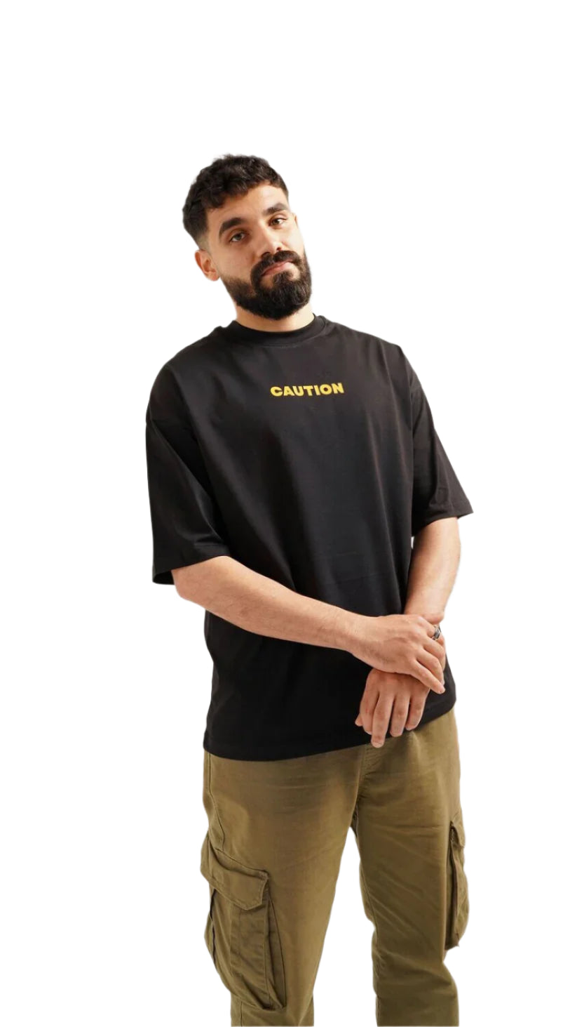 caution black t-shirt