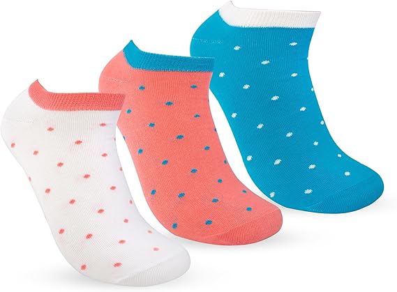 Womens Pack of 3 Lycra Ankle Casual Dots Socks