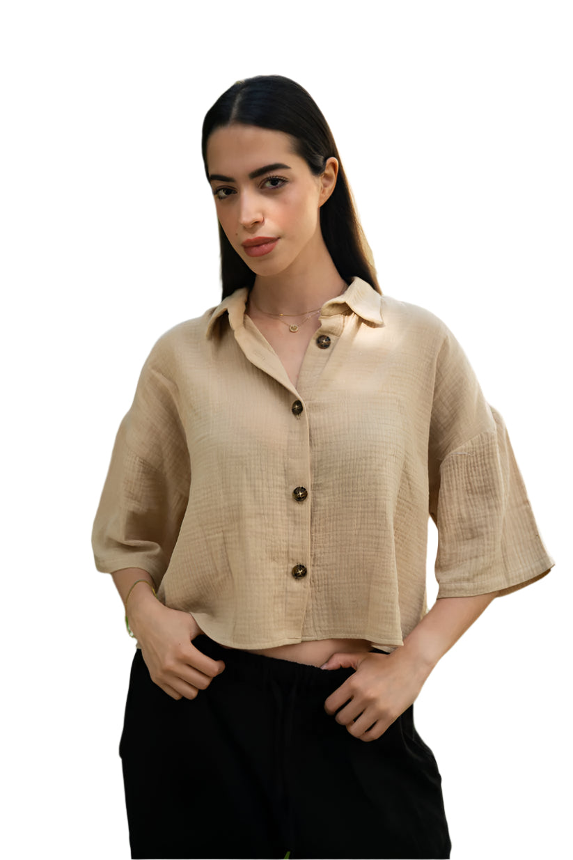 Oversized Cropped Baby Cotton Shirt