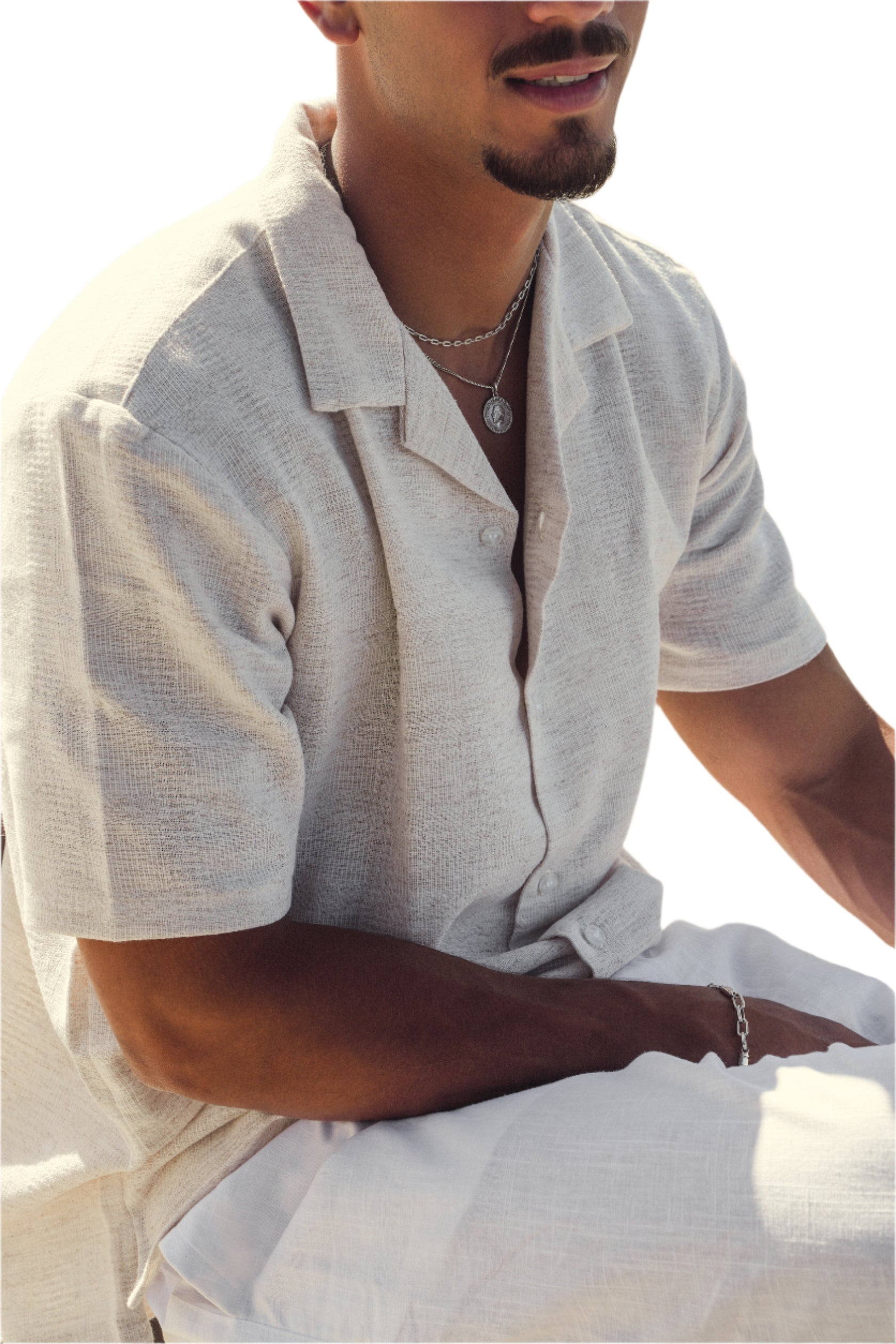 TEXTURED LINEN SHIRT - BEIGE