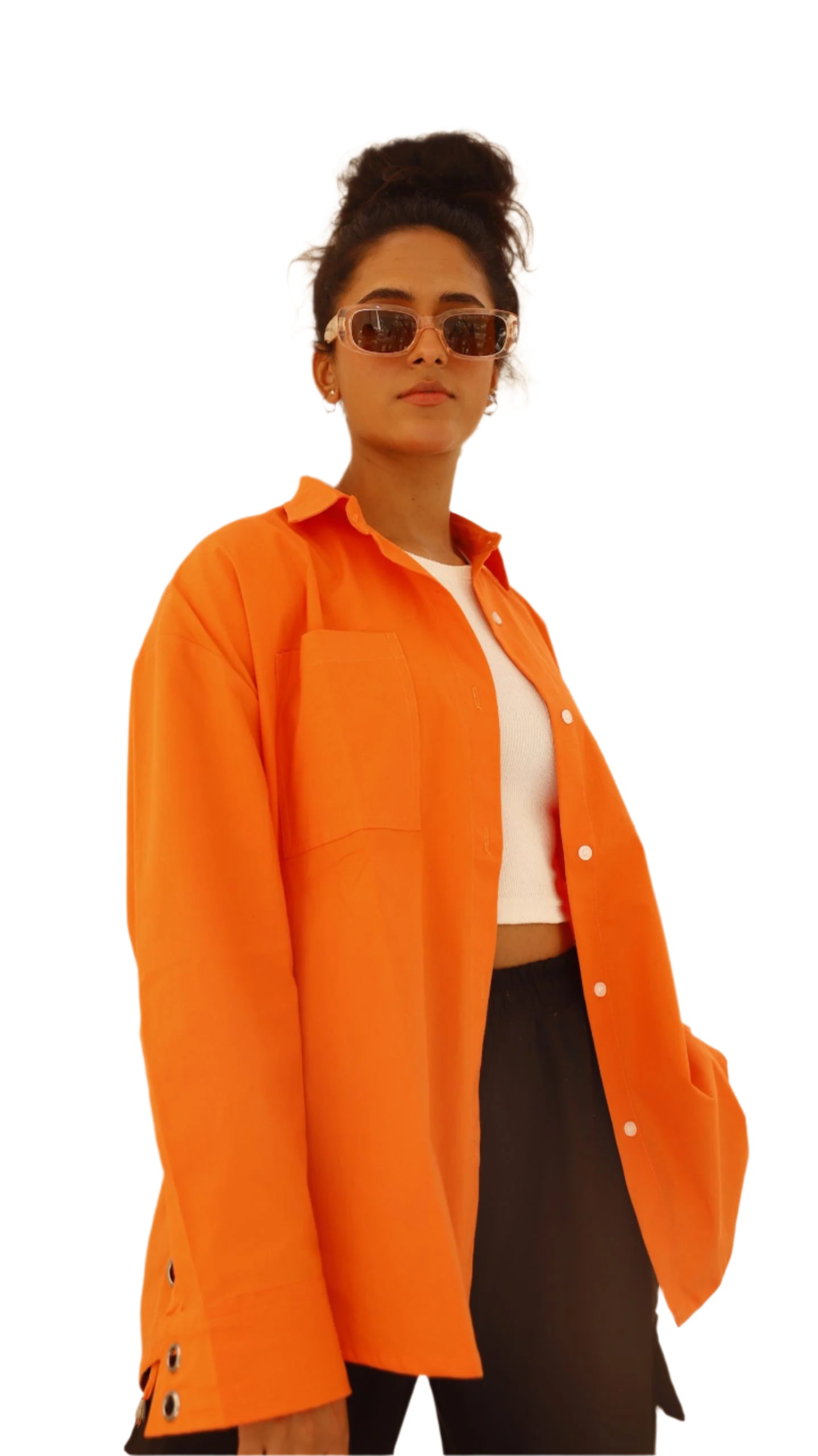 Orange Straps Poplin Shirt