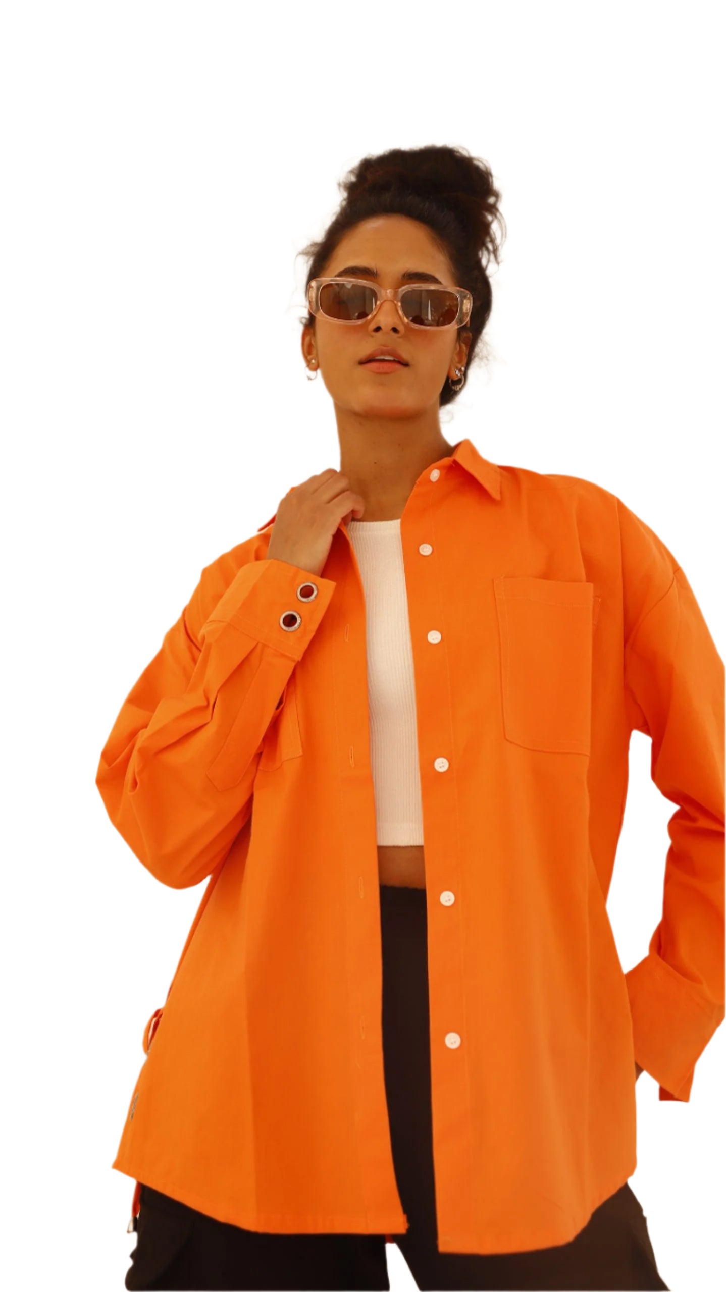 Orange Straps Poplin Shirt