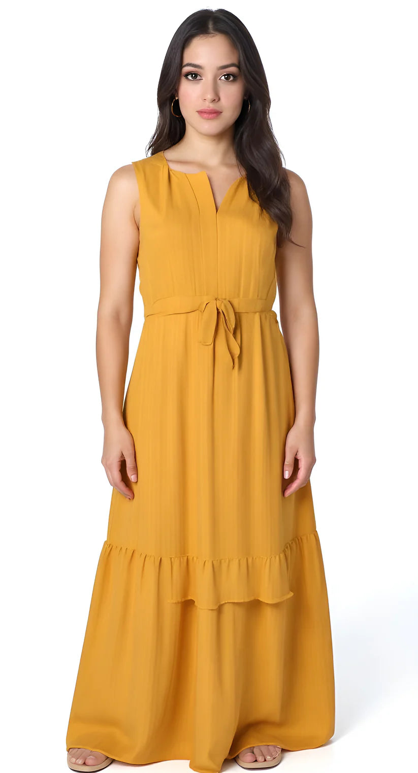 Sleeveless Ruffle Maxi Dress – Mustard