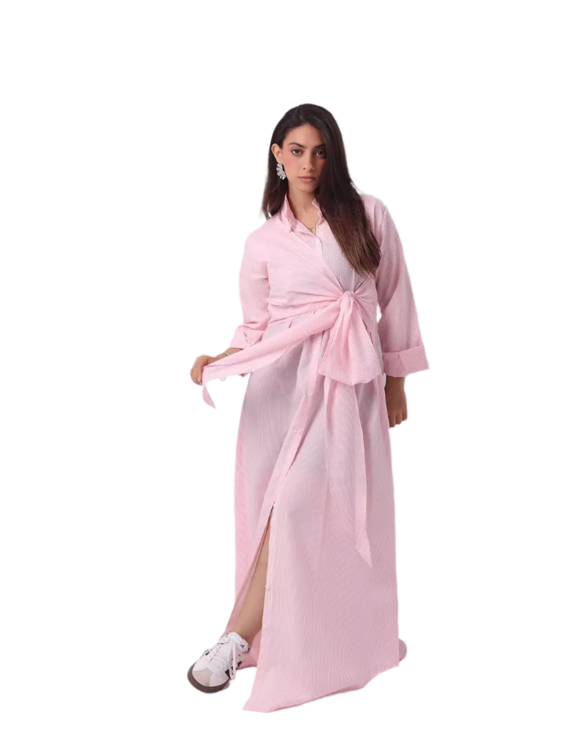 Rose pink striped maxi dress