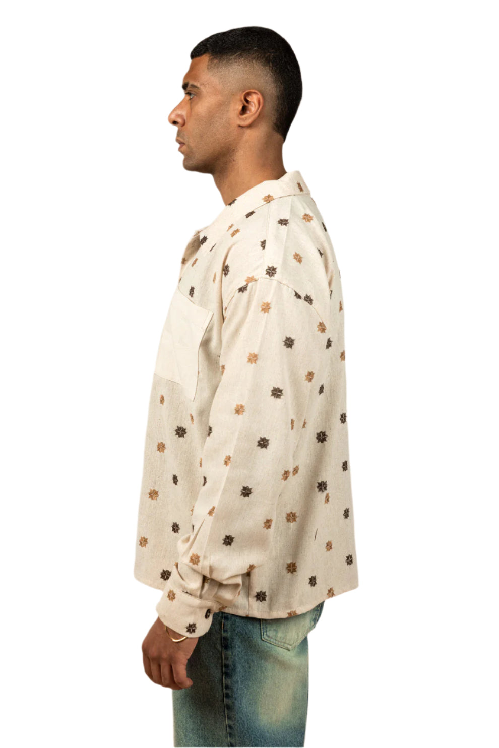 Embroidered Boxy Fit Linen Shirt