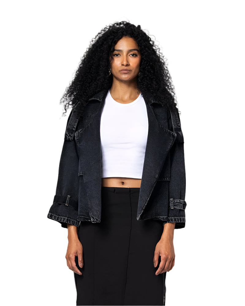 Collar Black Cropped Jacket