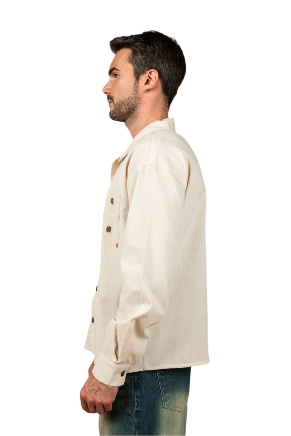 Boxy Fit Linen Shirt - Beige
