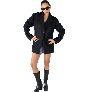 Black Studded Oversized Blazer – Women’s Longline Jacket with Metallic Detailing