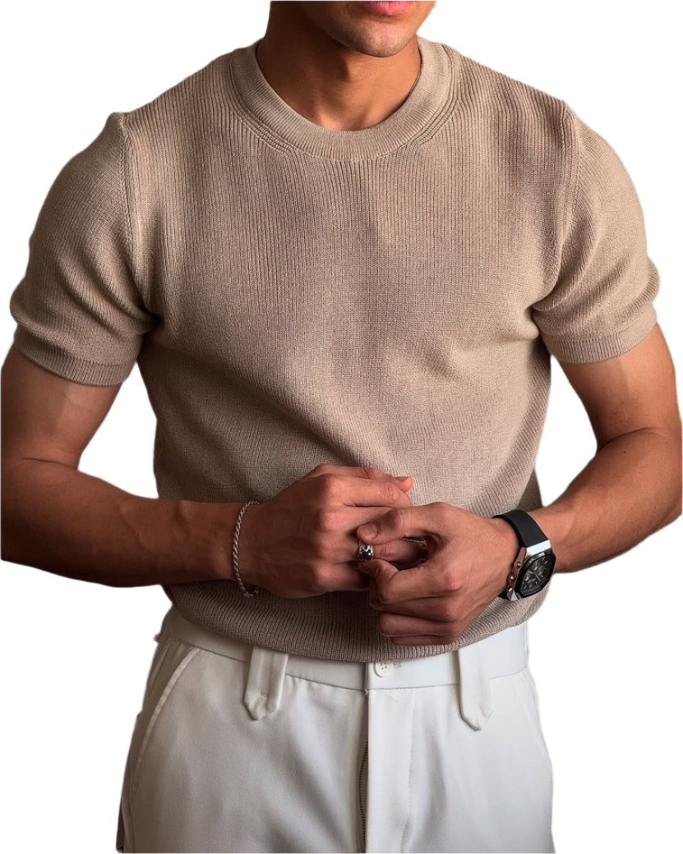 Round Knitted Cotton T-shirt