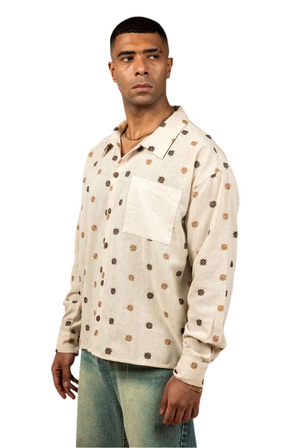 Embroidered Boxy Fit Linen Shirt