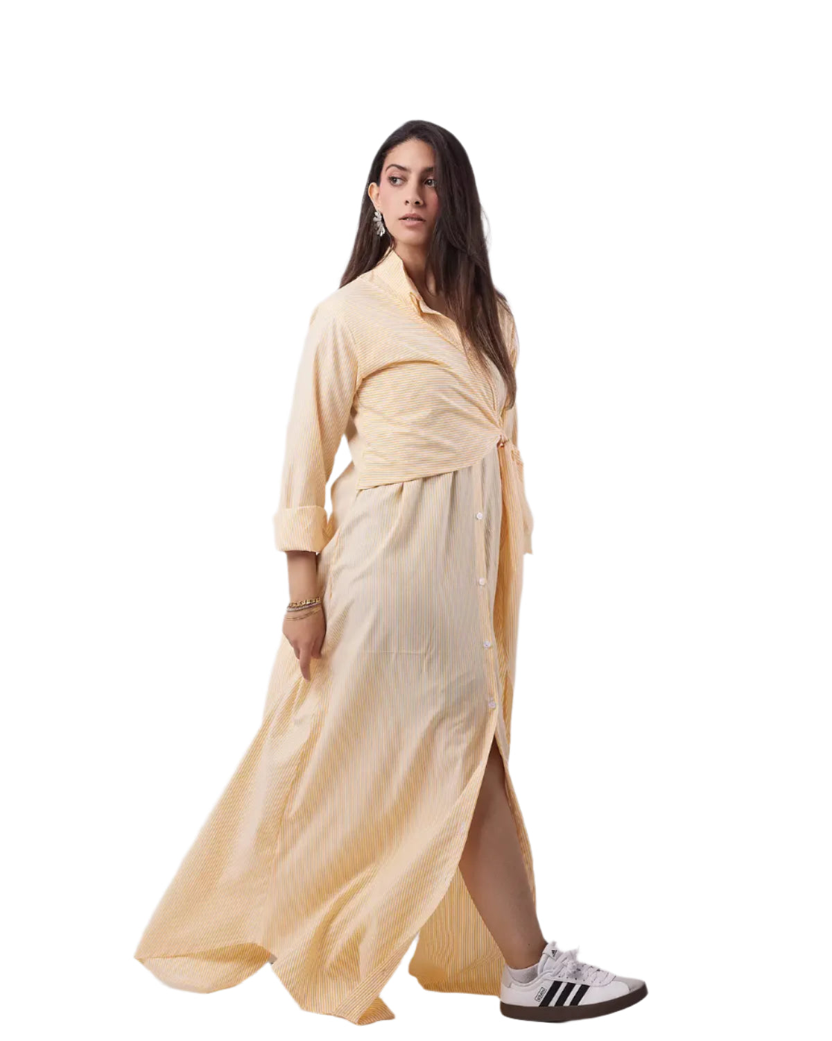 Butter yellow striped maxi dress