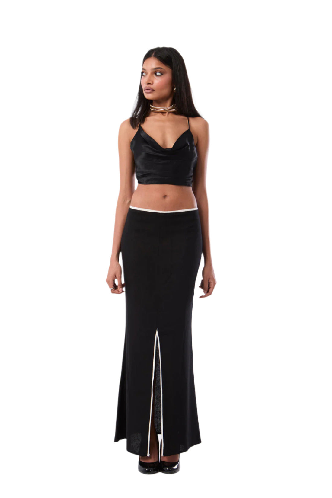 Linen Front Slit Maxi Skirt