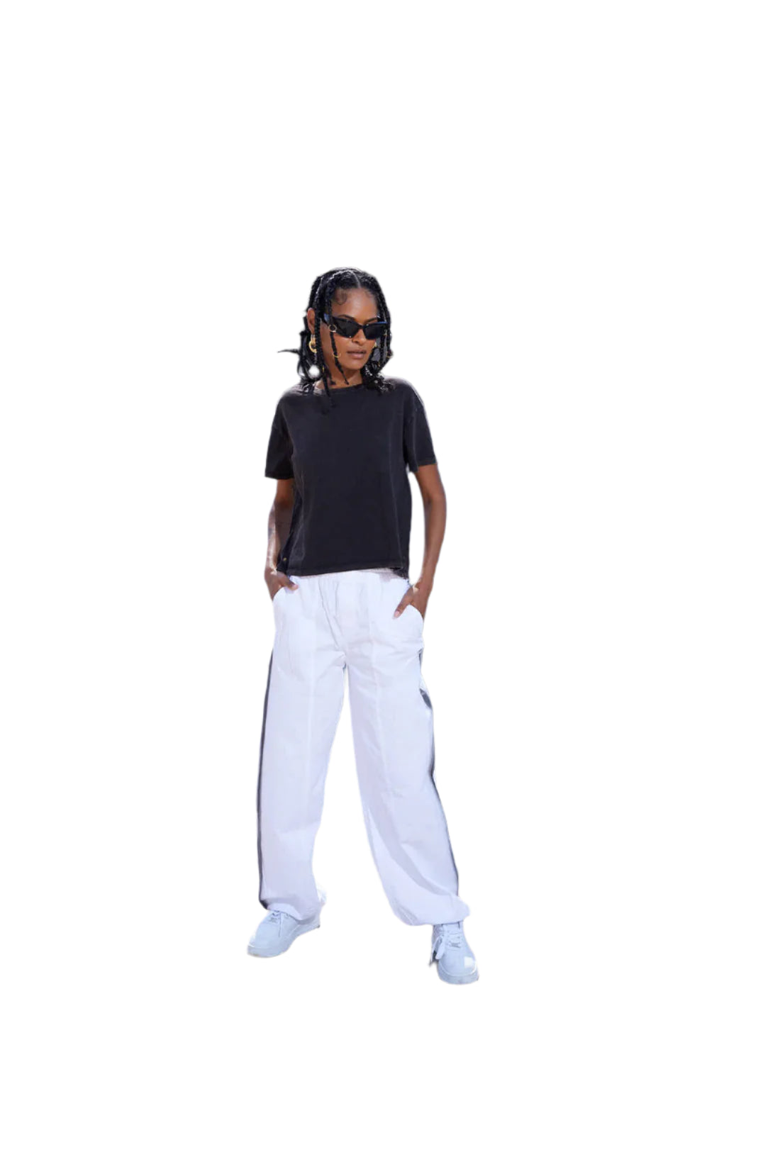 PARACHUTE PANTS IN WHITE "black lines"