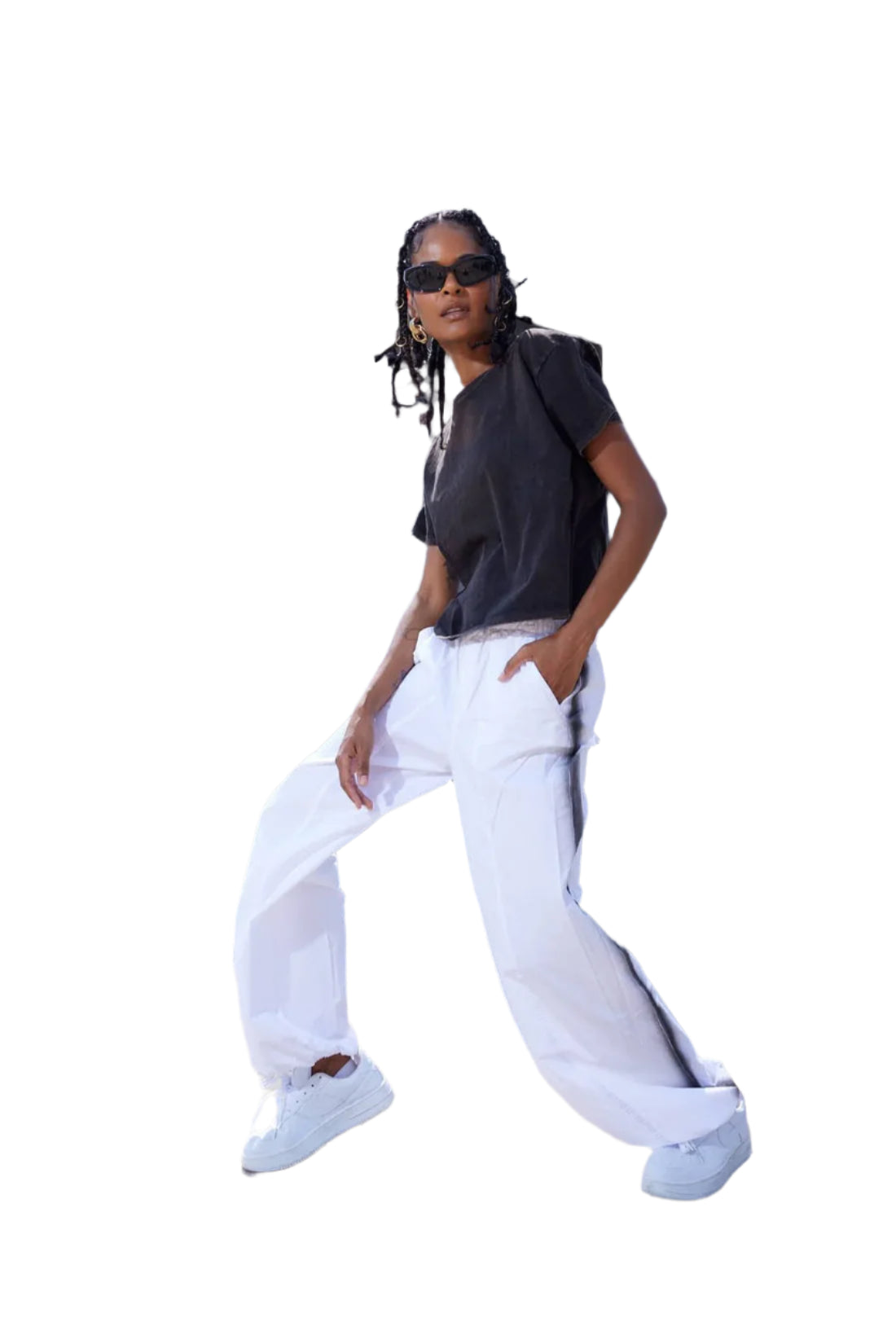 PARACHUTE PANTS IN WHITE "black lines"
