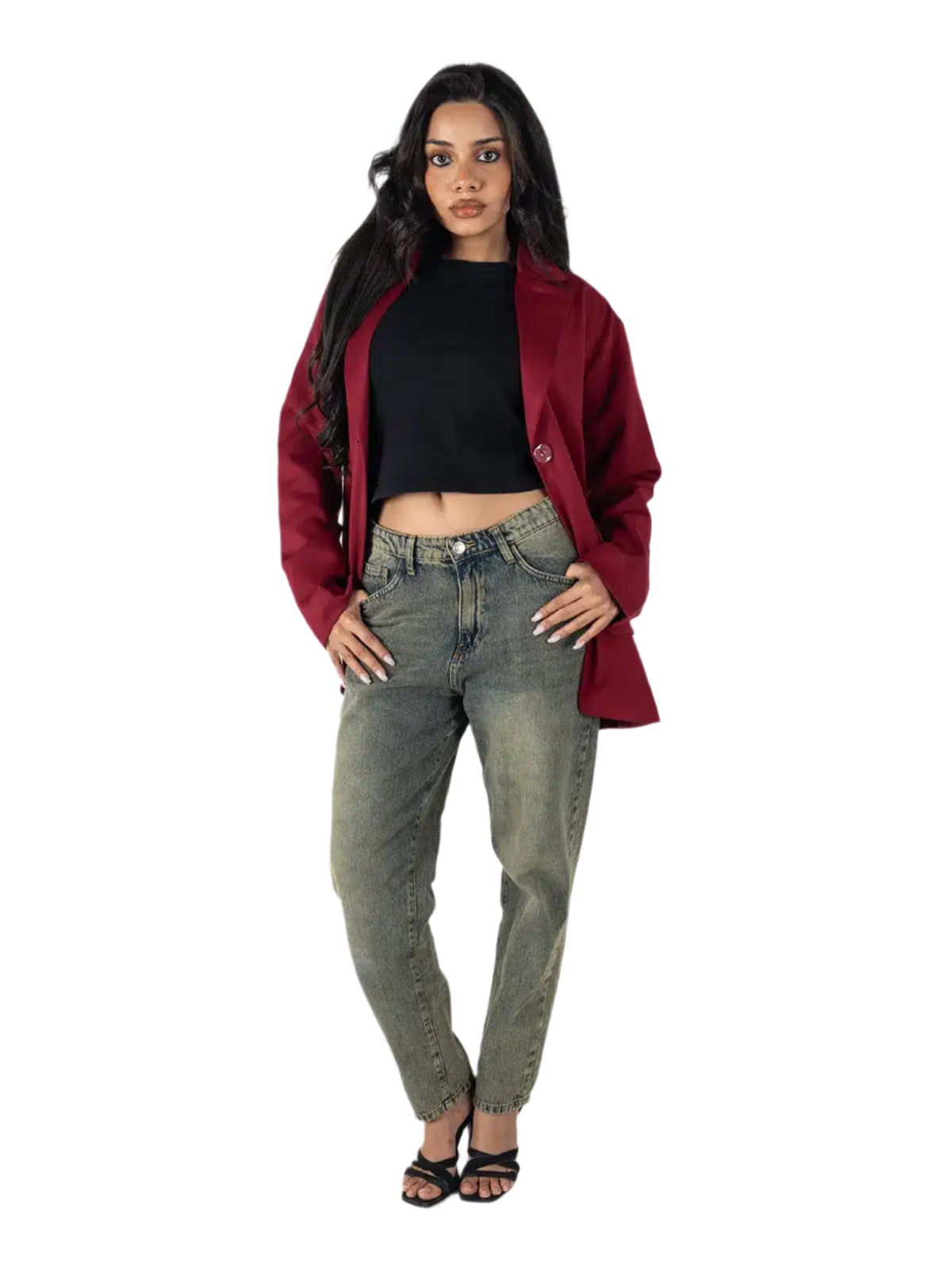 Oversized Burgundy Blazer – Leopard Printed