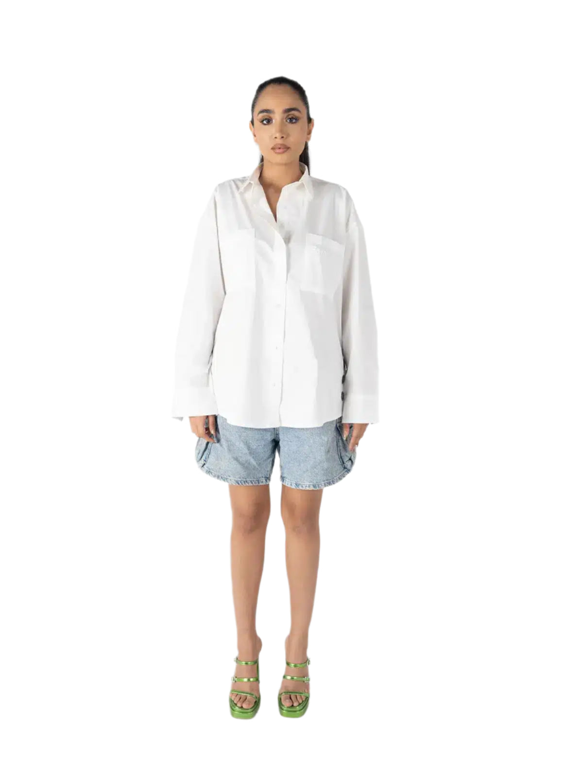 White Oversized Shirt with Metal Ring Detail