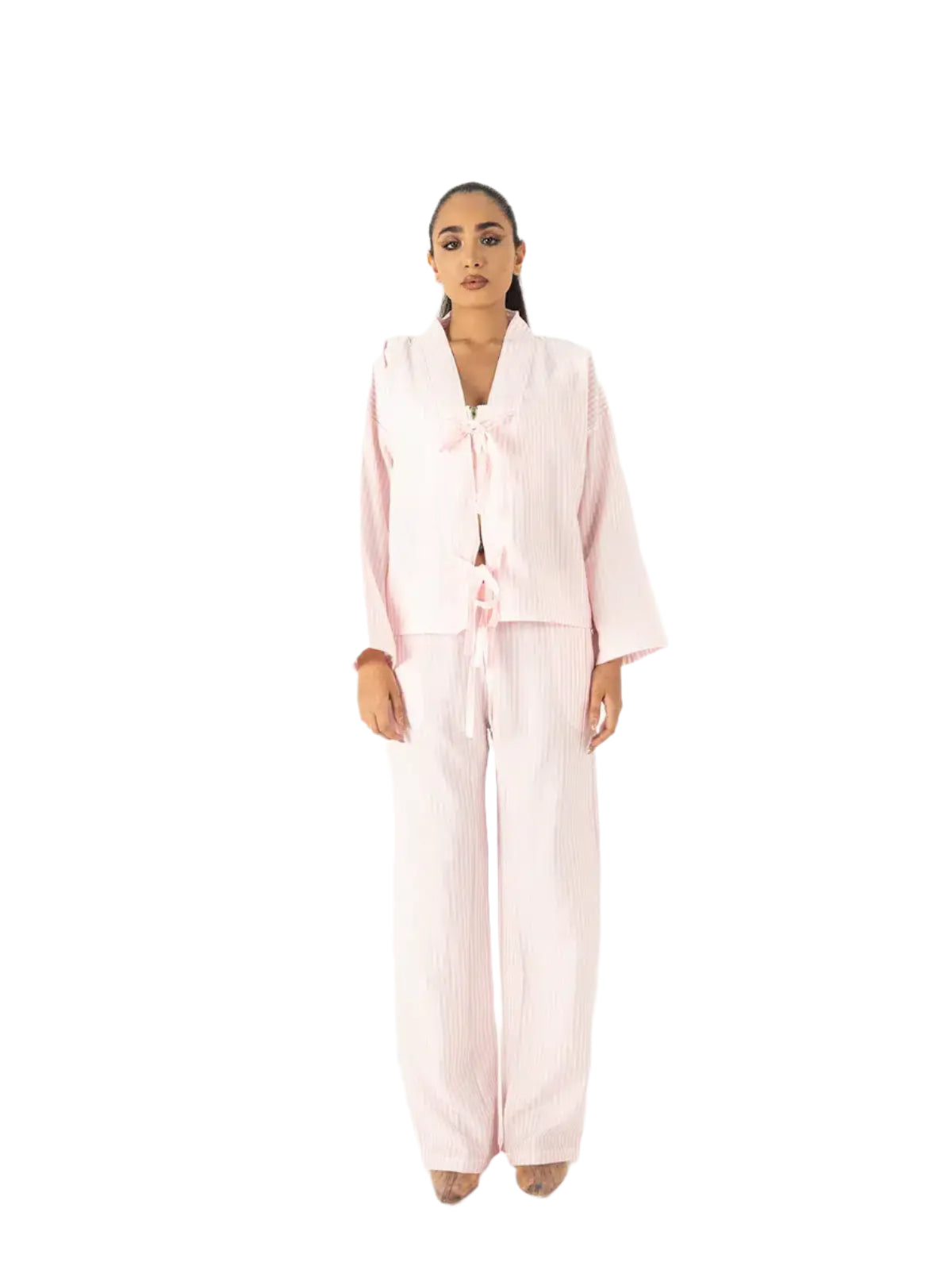 Pink Striped Two-Piece Set with Bow Detail