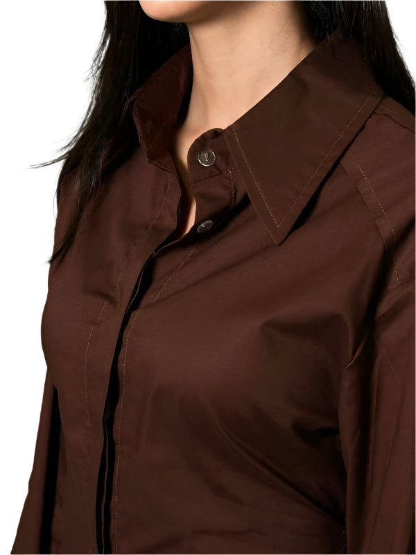 Poplin Collared Brown Shirt