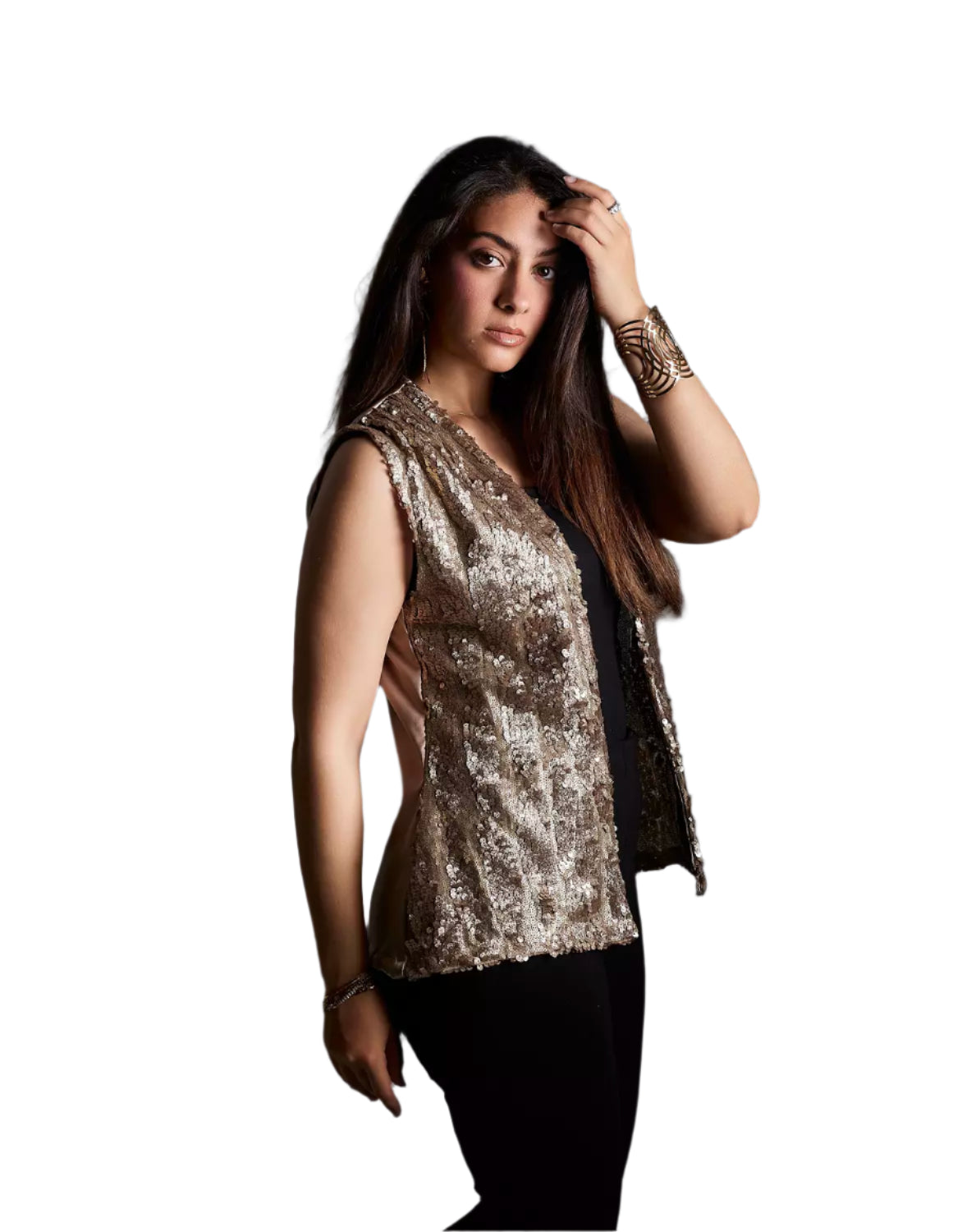 Bronze metallic sequined vest