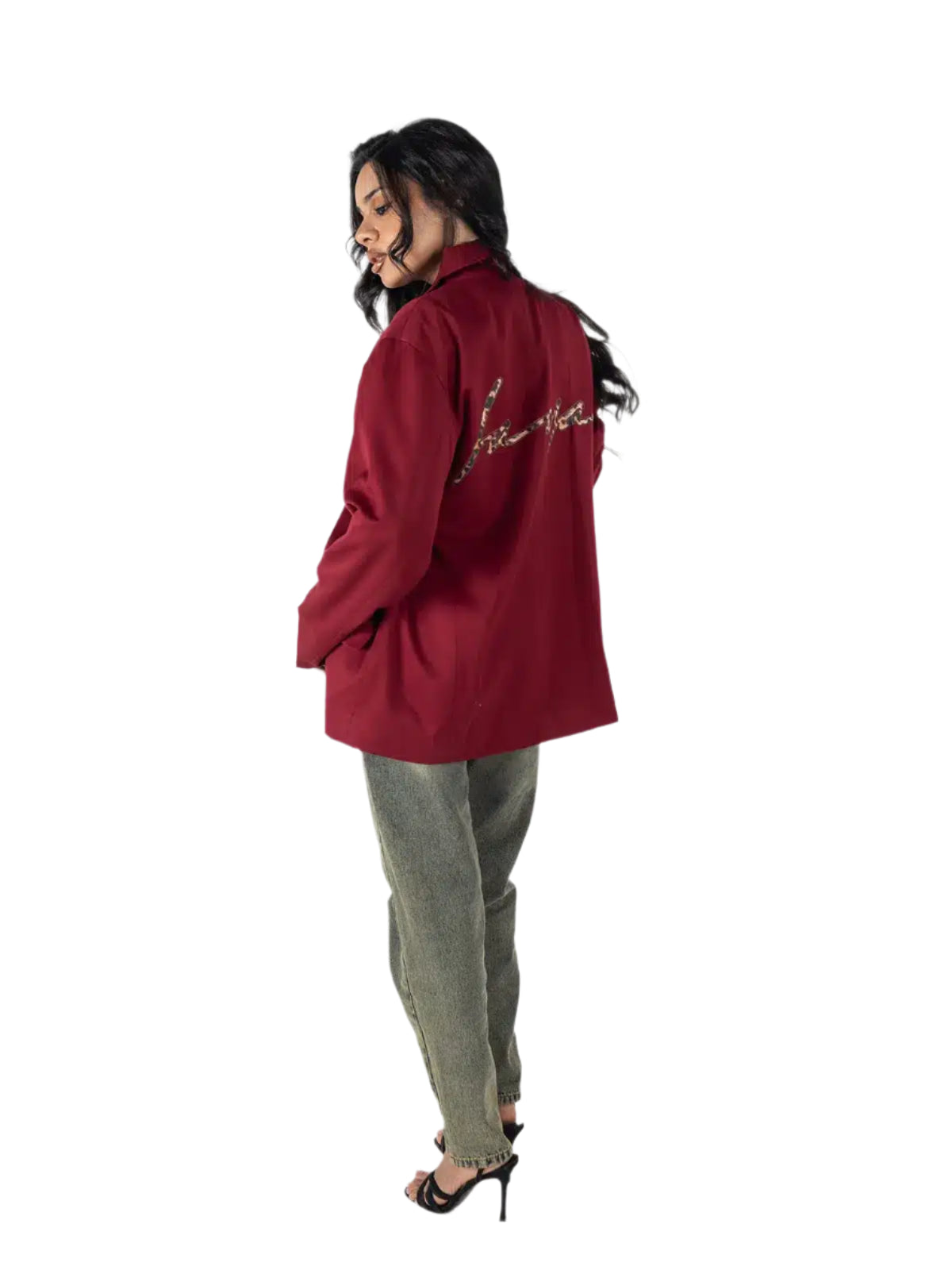 Oversized Burgundy Blazer – Leopard Printed