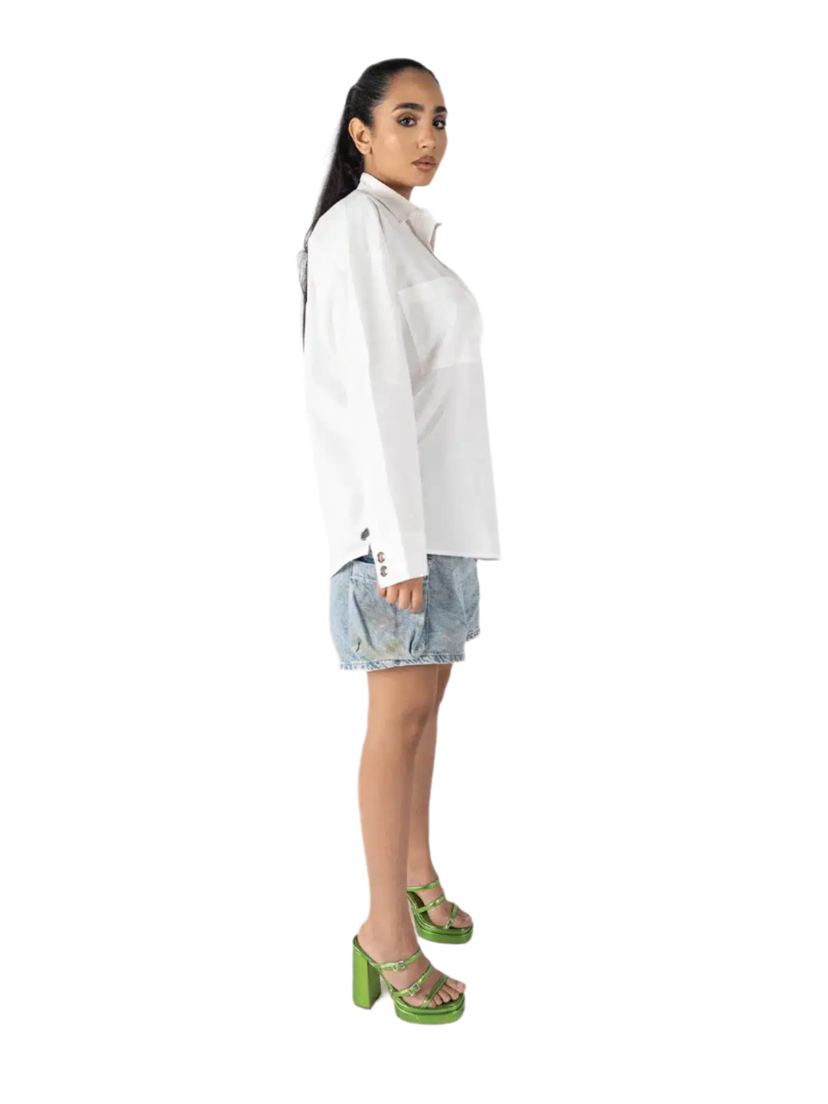 White Oversized Shirt with Metal Ring Detail