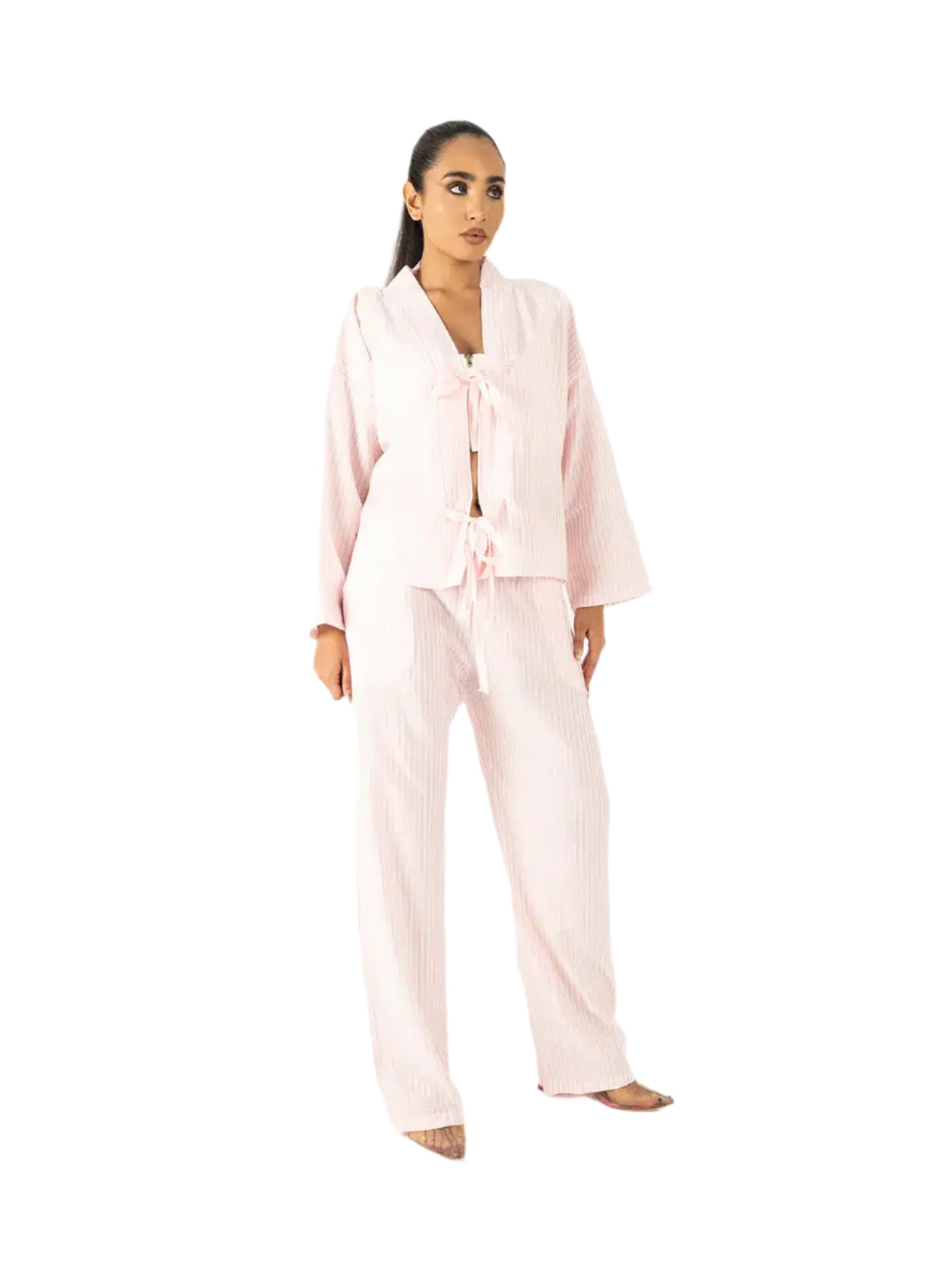 Pink Striped Two-Piece Set with Bow Detail