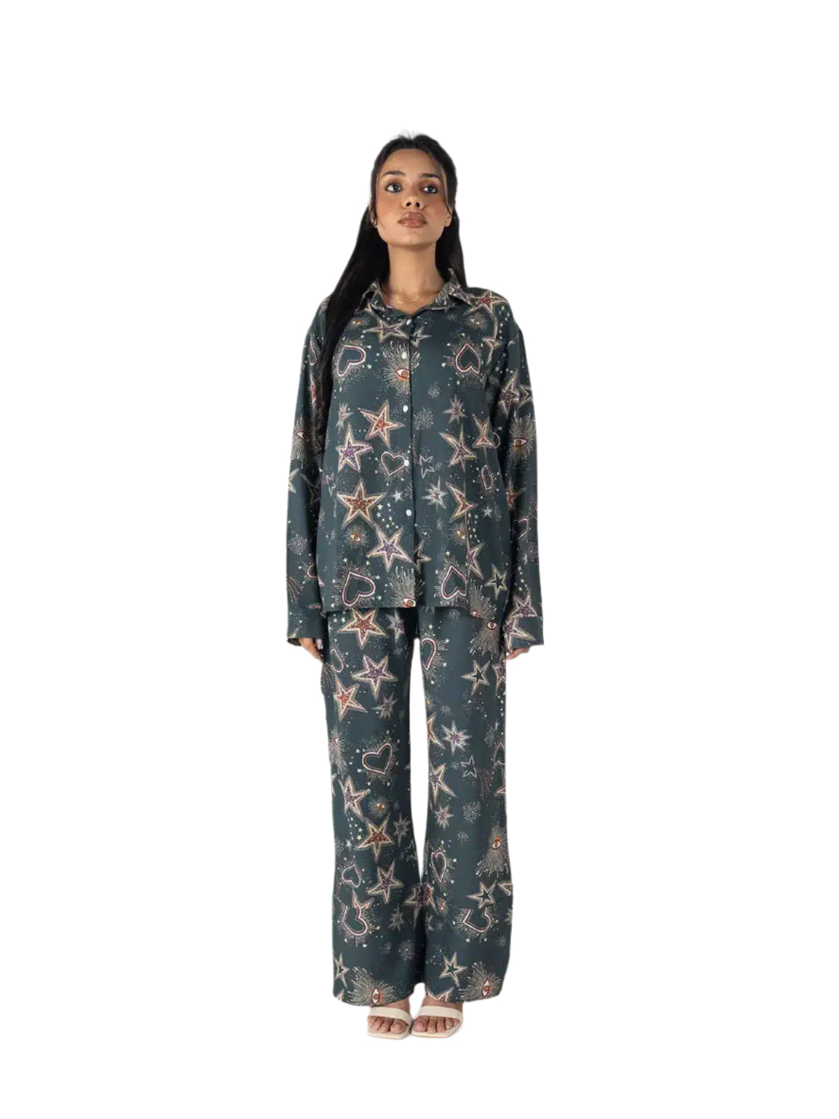 Olive Printed Co-ord Set with Relaxed Silhouette