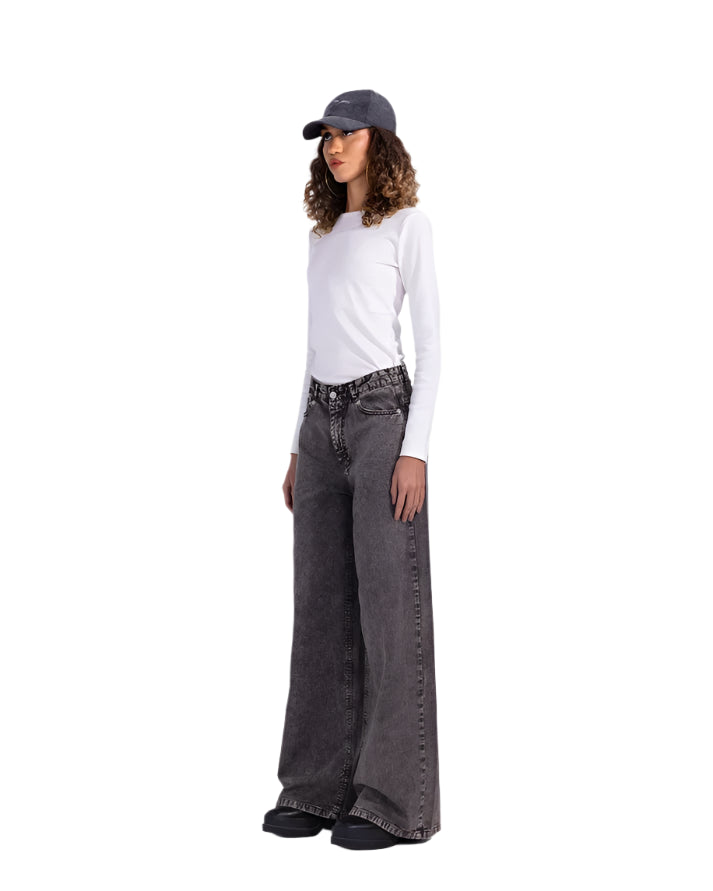 Basic wide-leg pants in dirty washed grey