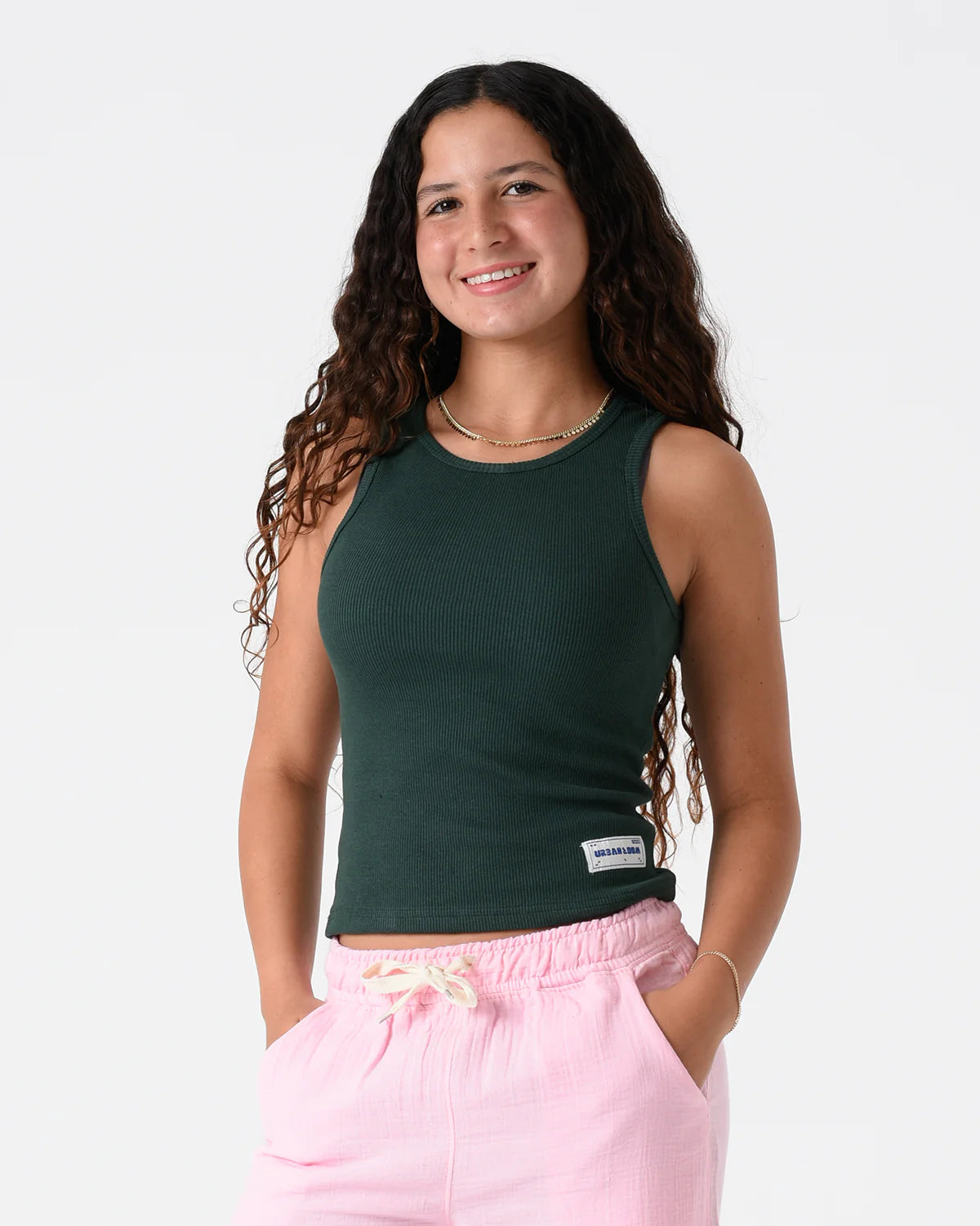 Green Ribbed Crop Top