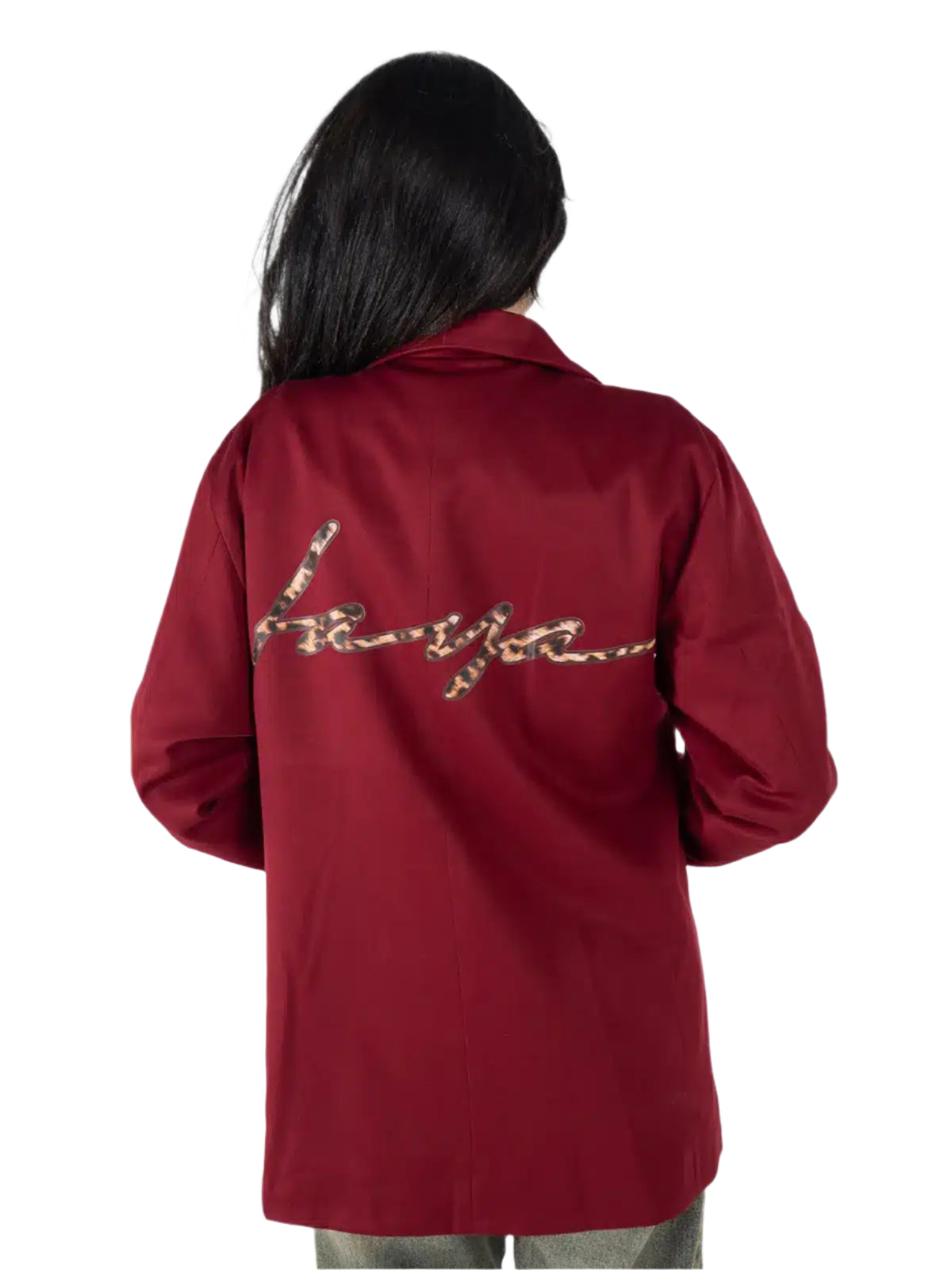 Oversized Burgundy Blazer – Leopard Printed