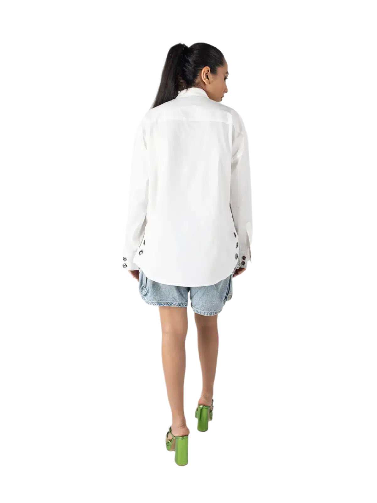 White Oversized Shirt with Metal Ring Detail