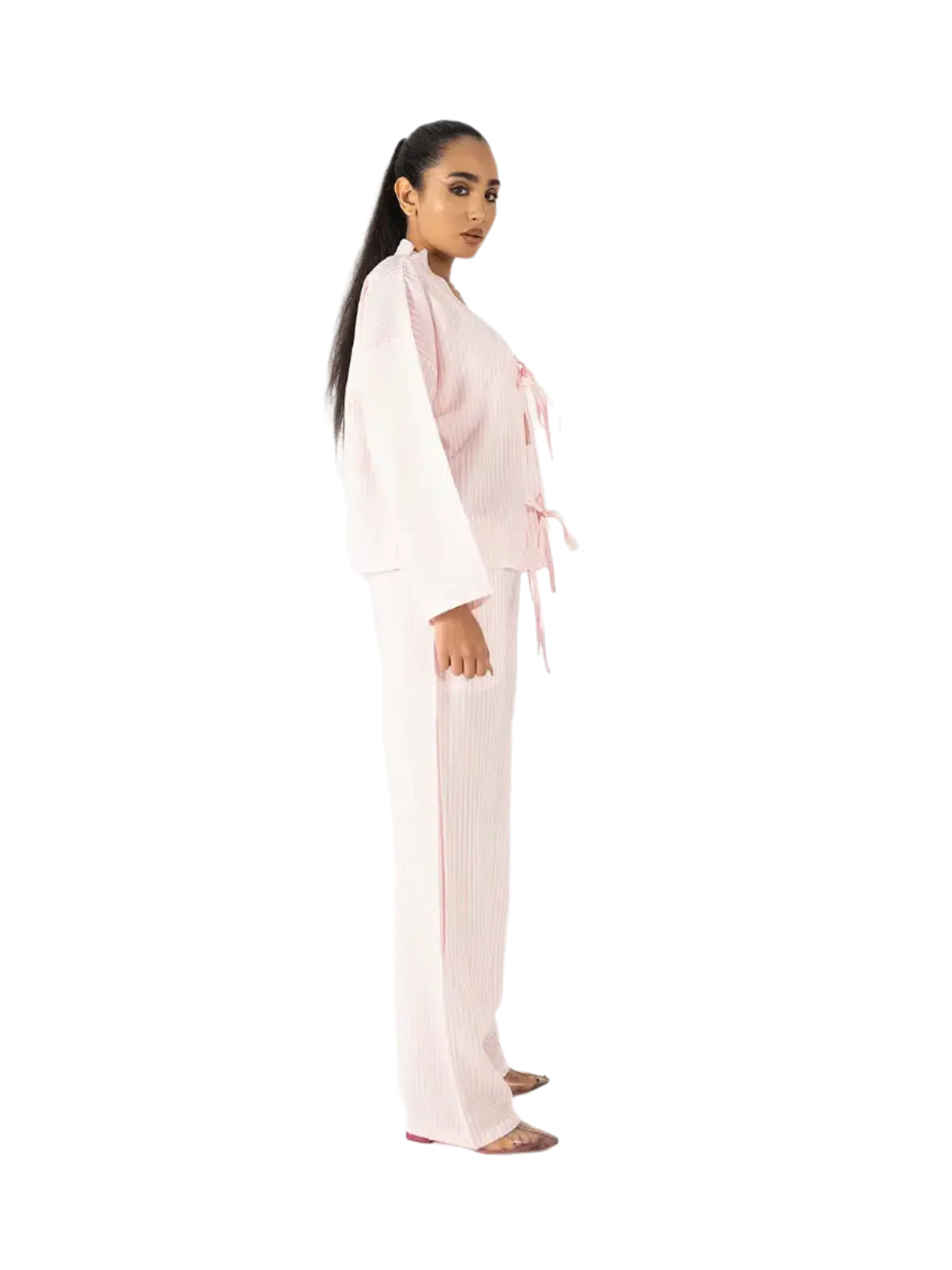 Pink Striped Two-Piece Set with Bow Detail