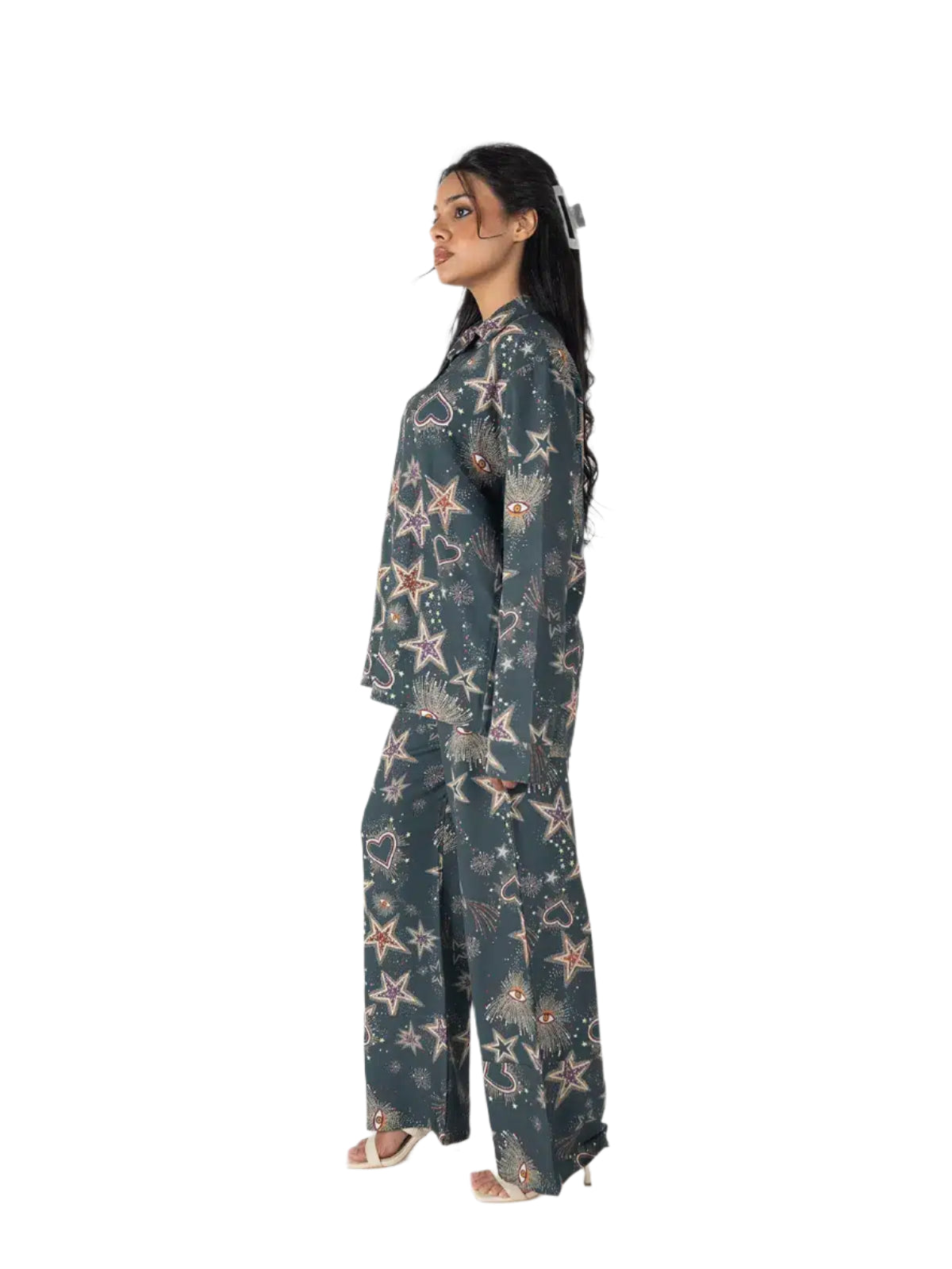 Olive Printed Co-ord Set with Relaxed Silhouette