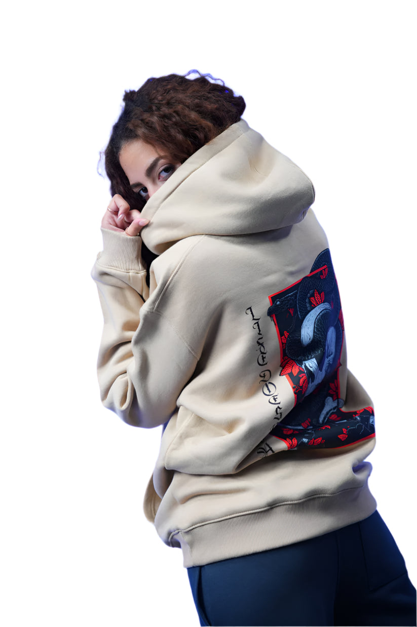 “Skull” Printed Oversized Hoodie Begie