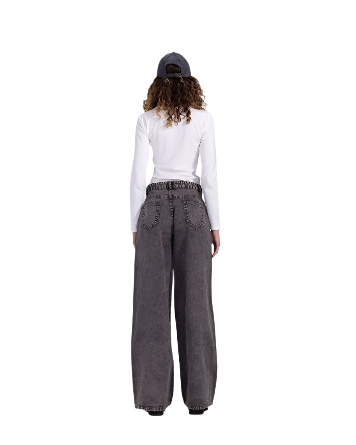 Basic wide-leg pants in dirty washed grey