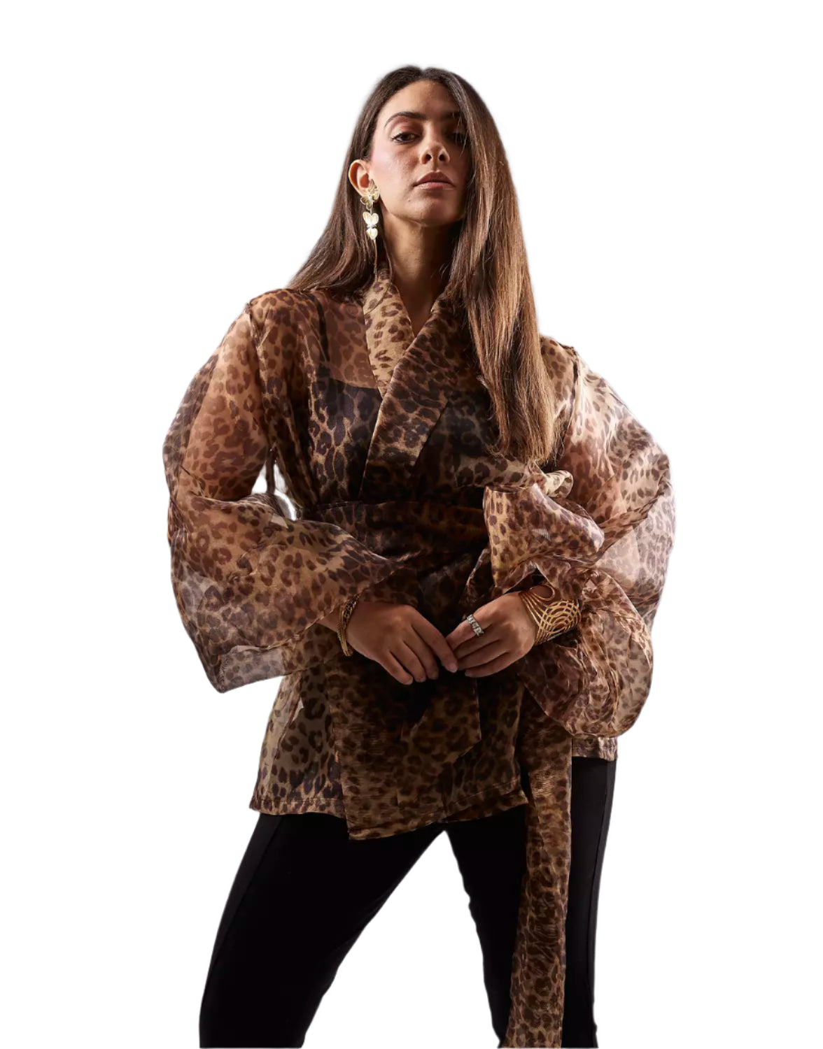 Leopard print organza blouse