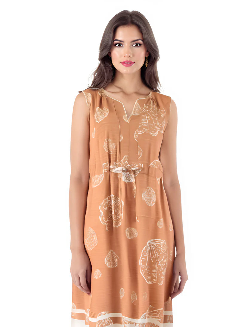 Beige Printed Dress