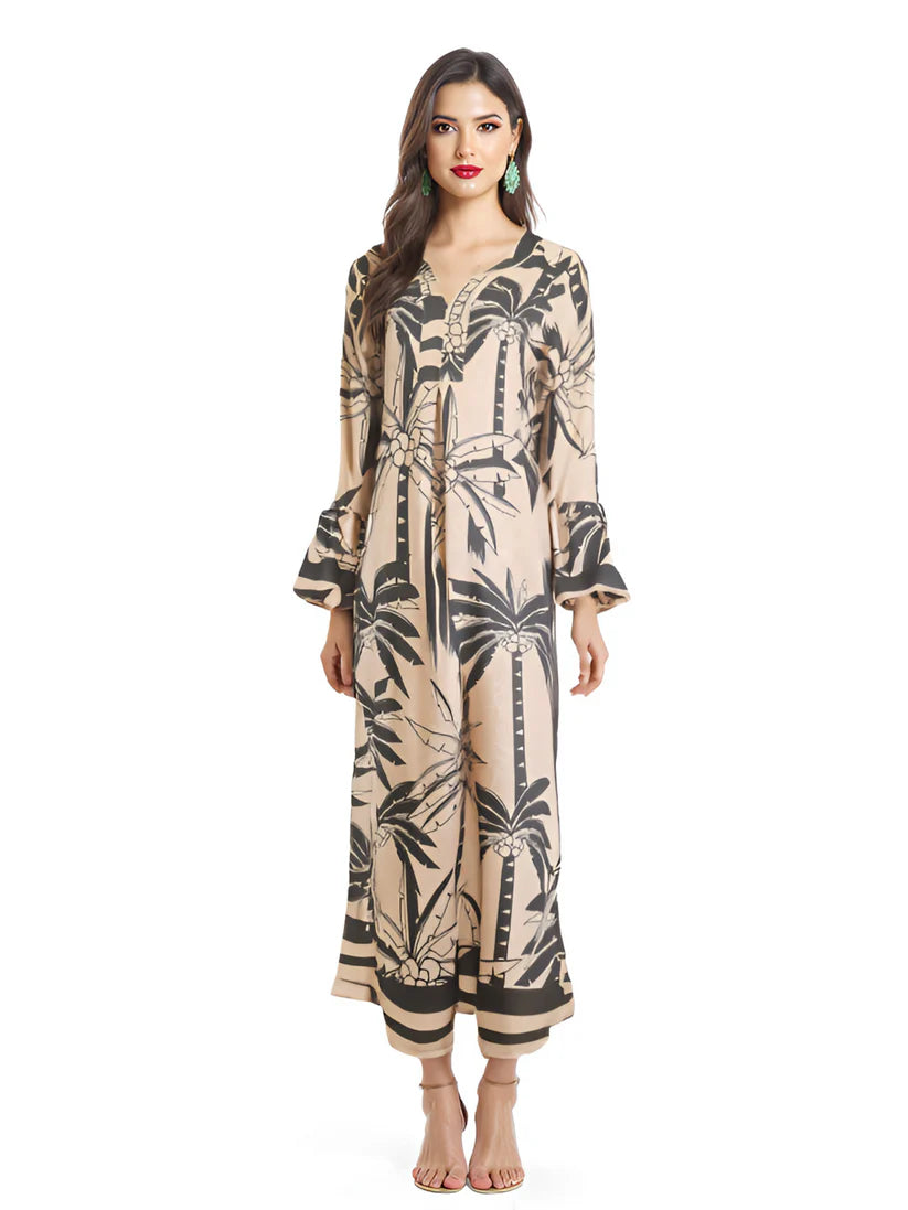 Olive and Beige Printed Jumpsuit