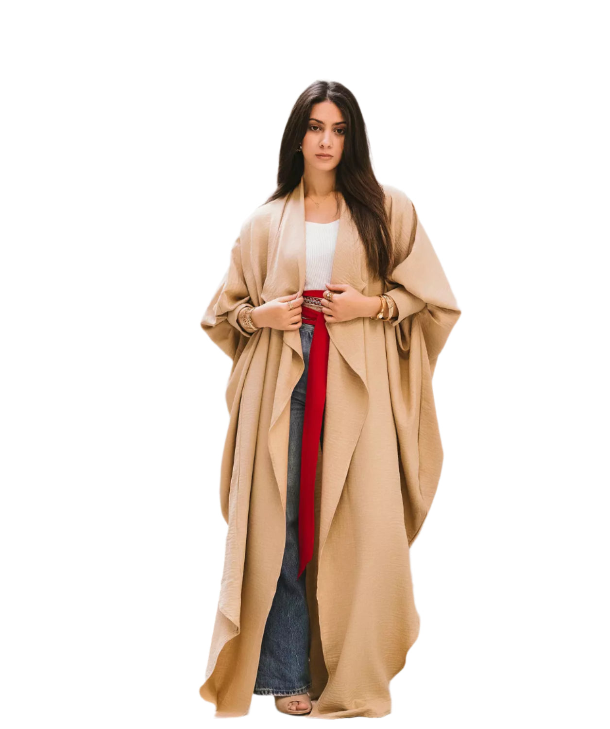 Linen cardigan with red belt