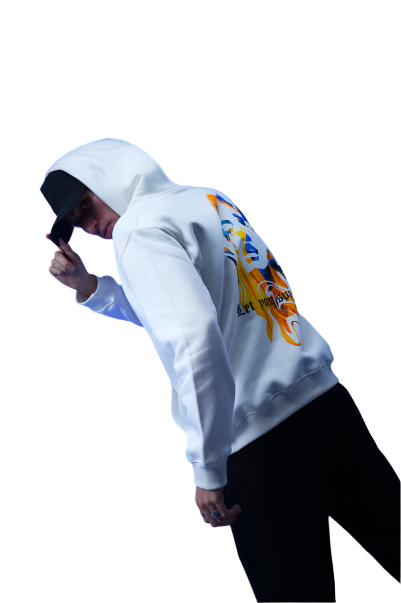“Let your spirit fly” Printed Oversized Hoodie white