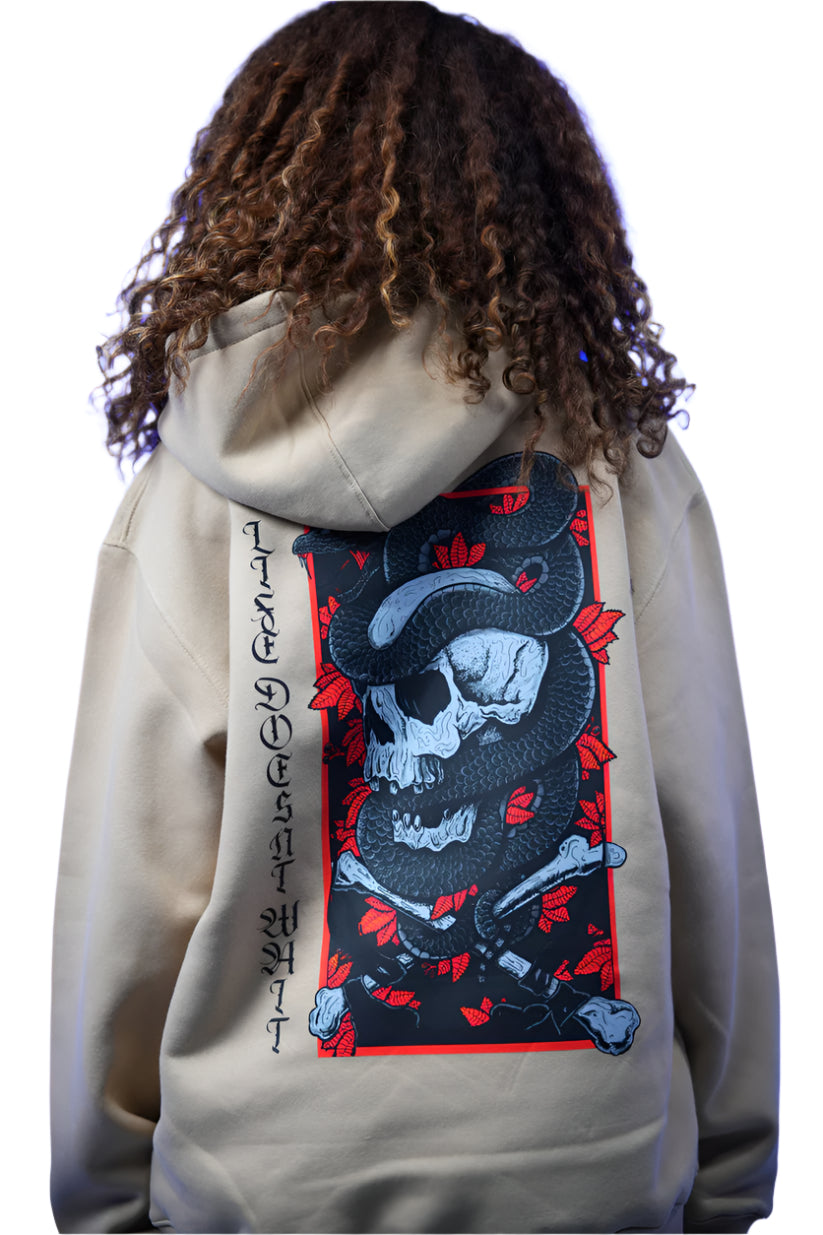 “Skull” Printed Oversized Hoodie Begie
