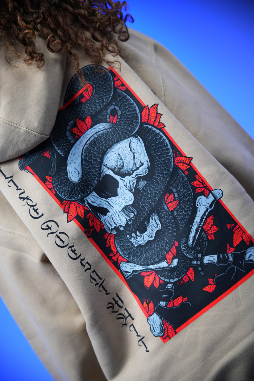 “Skull” Printed Oversized Hoodie Begie