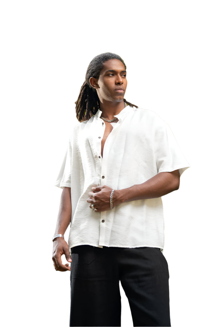 Oversized Short Sleeve Linen Shirt