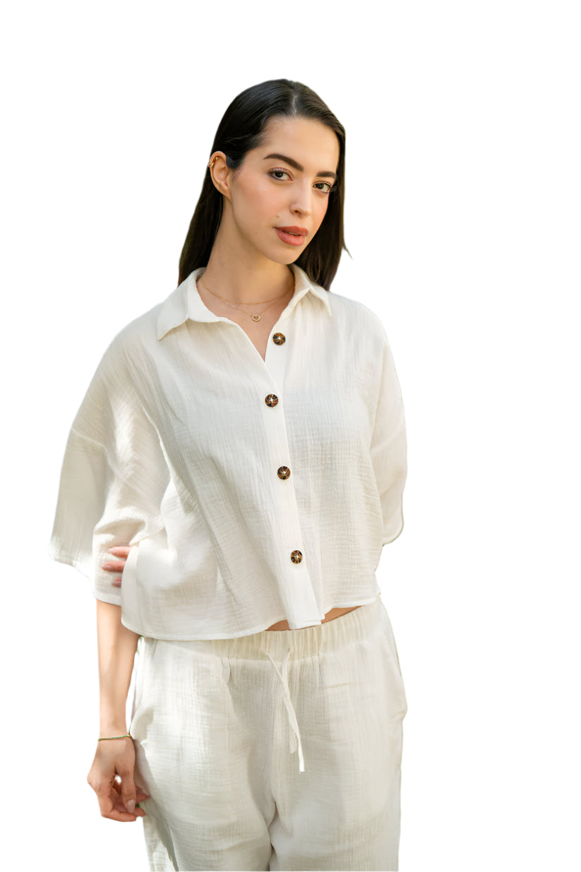 Oversized Cropped Baby Cotton Shirt