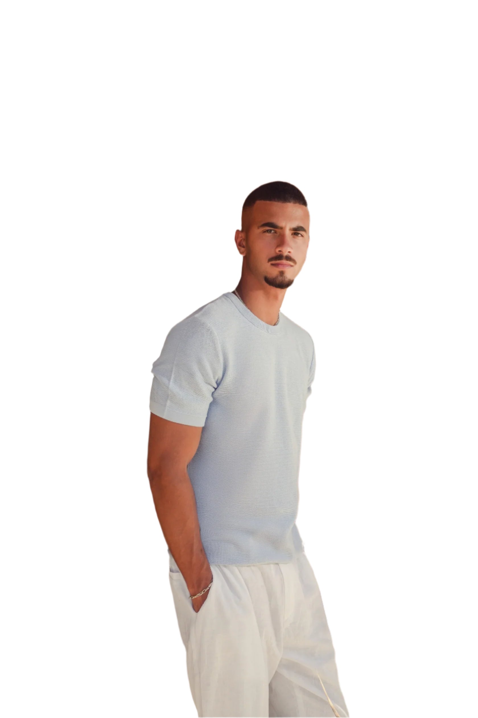 PREMIUM KNITTED TEE - SKY BLUE