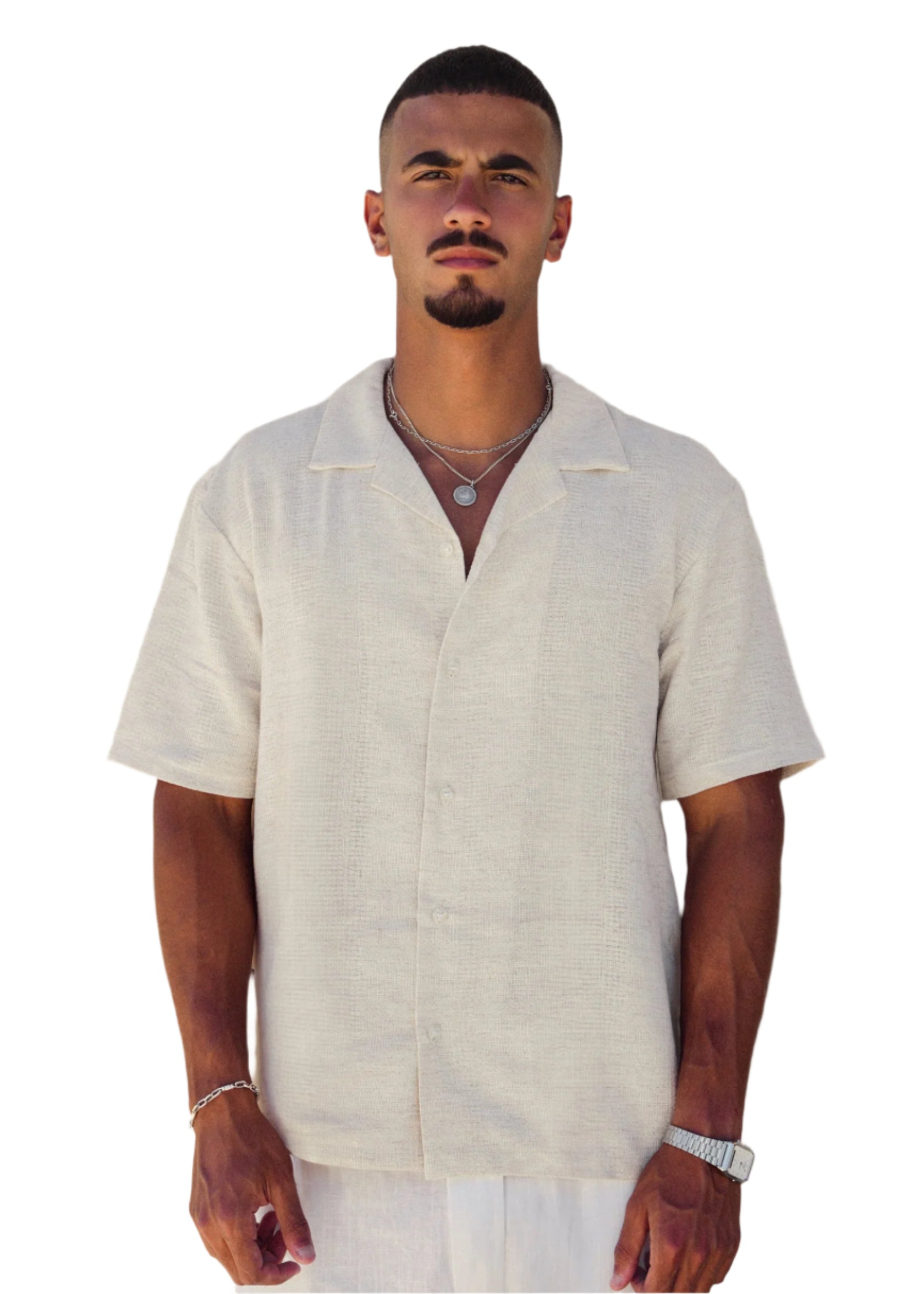 TEXTURED LINEN SHIRT - BEIGE