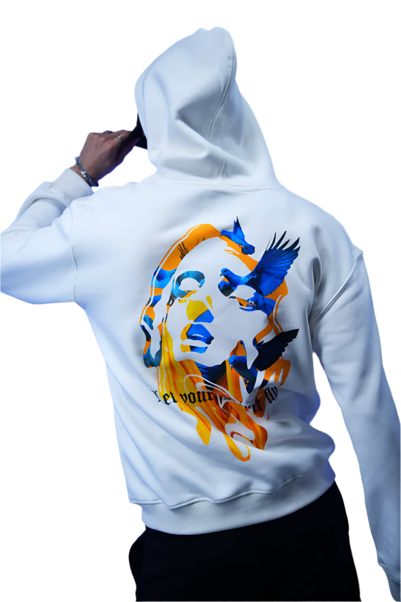 “Let your spirit fly” Printed Oversized Hoodie white