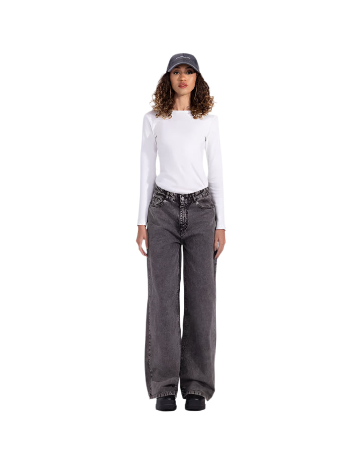 Basic wide-leg pants in dirty washed grey