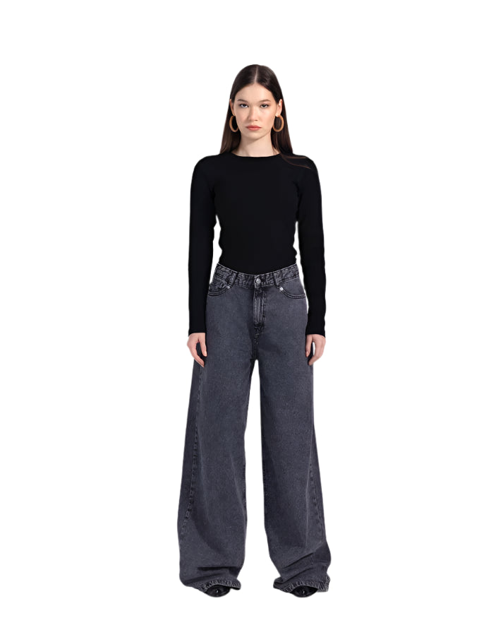 Basic wide-leg pants in washed Dark grey