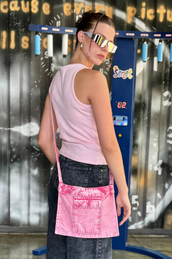 Washed Pink Denim Bag